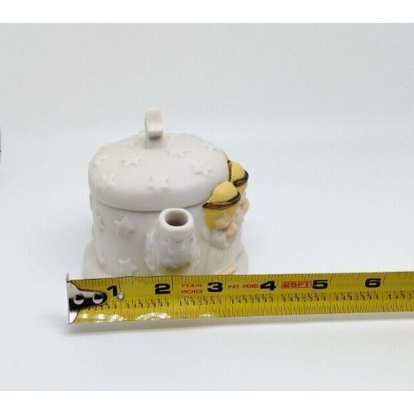 Hallmark Houston Harvest Teapot Praying Angels Stars Lid Ceramic White 3.5" VTG - Picture 9 of 9